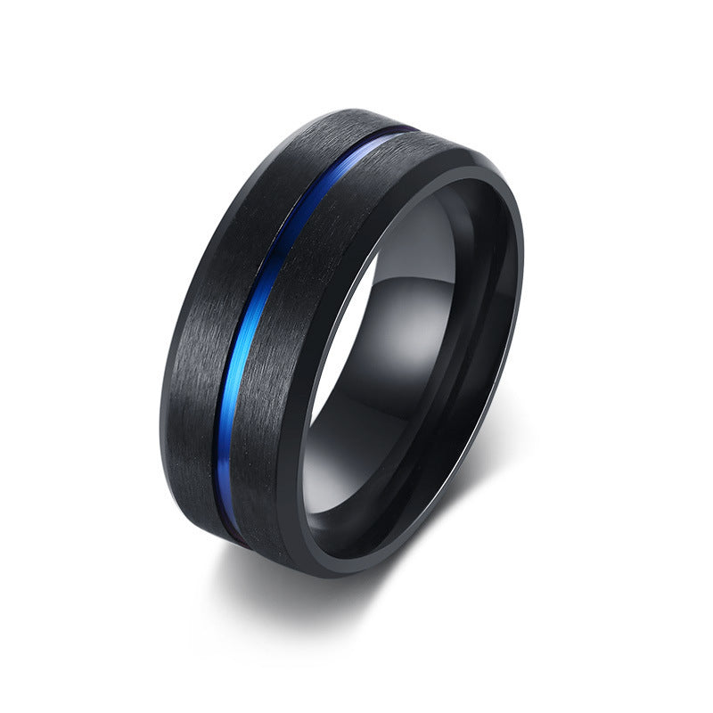 Men Rings Trend Titanium Steel Blue Joint Grooves Ring