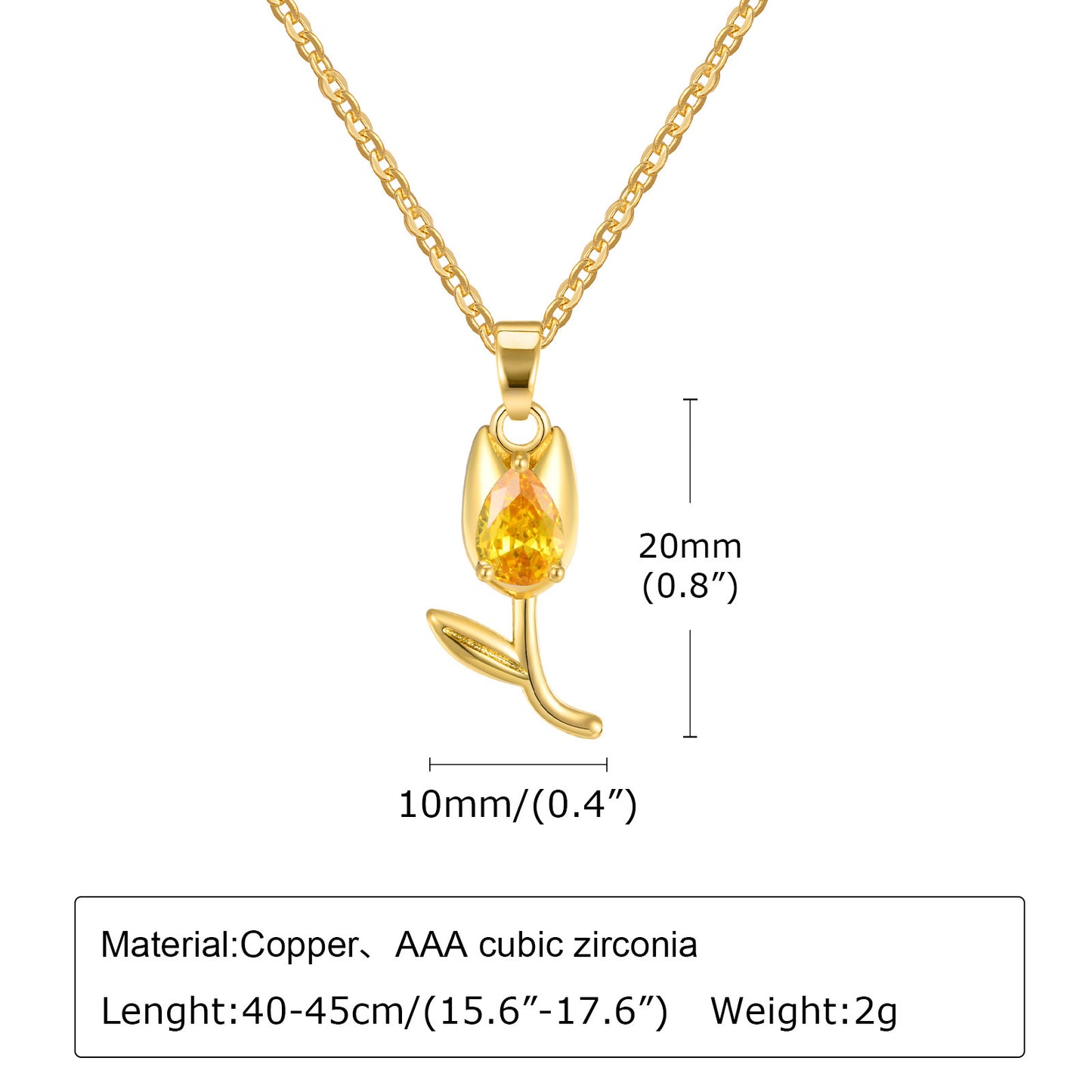 Red Water Drop Zircon Tulip Pendant Necklace for Ladies Copper