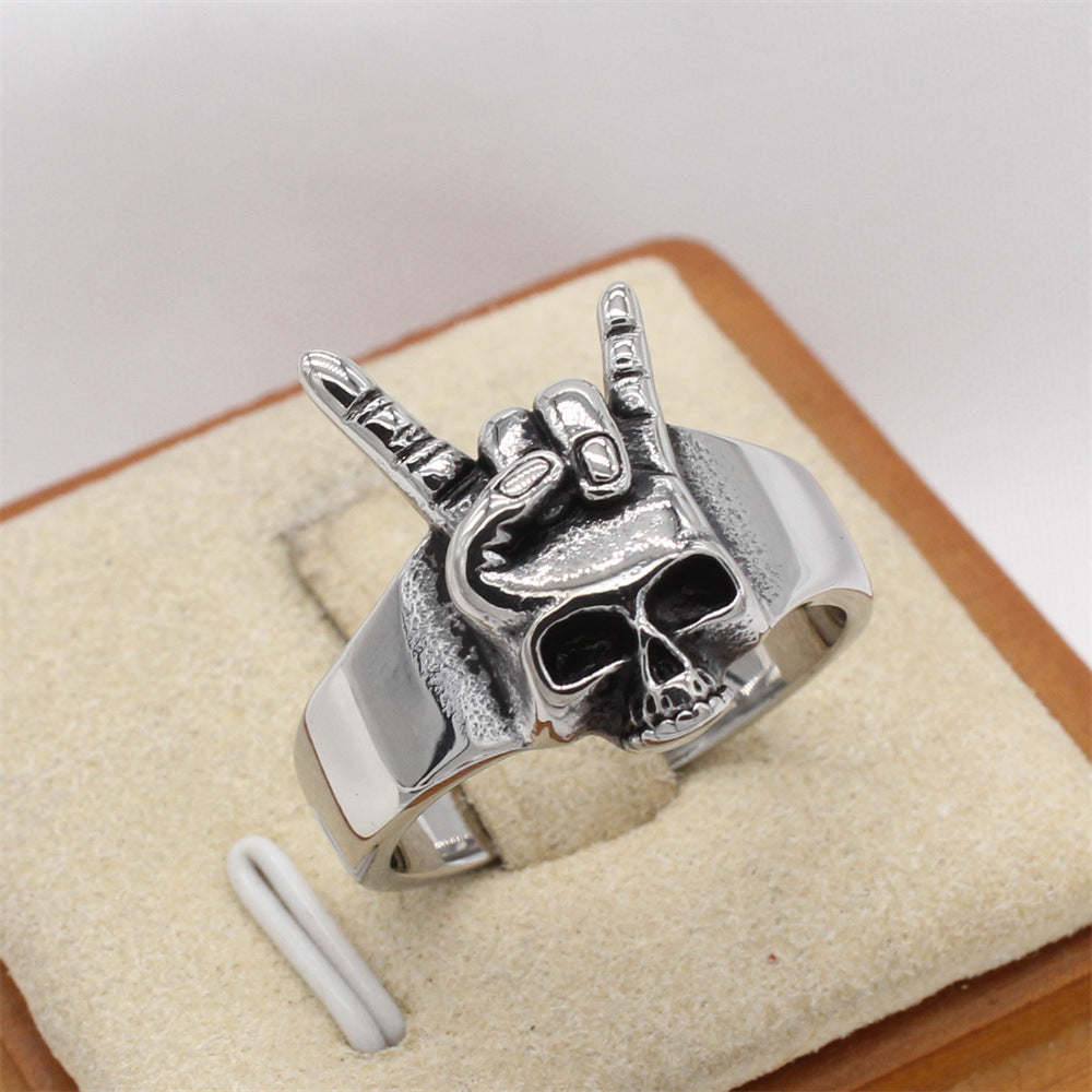 Planderful Jewelry Stainless Steel Skull Ring For Men Retro Rock Style Everyday Genie Collection