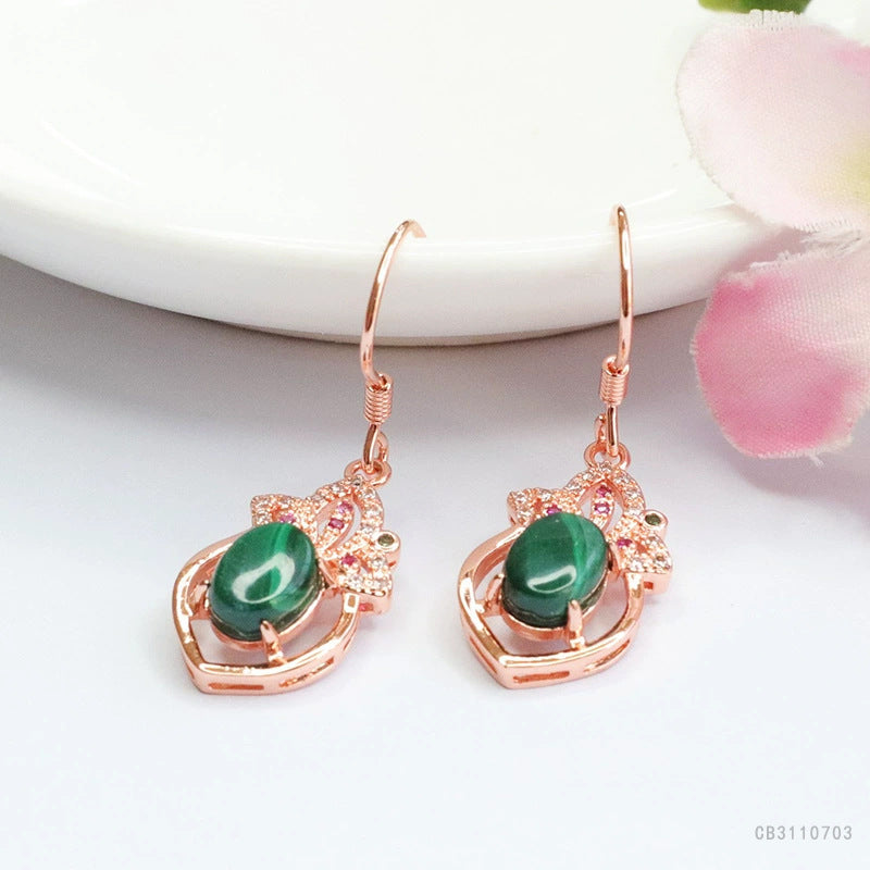 Malachite Clover Drop Earrings