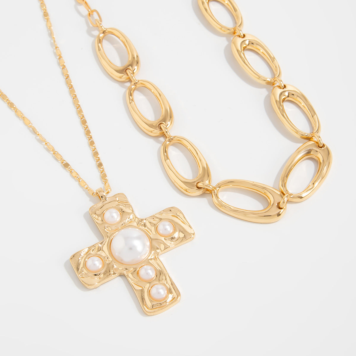 Punk Cross Pearl O-Link Necklace Collection