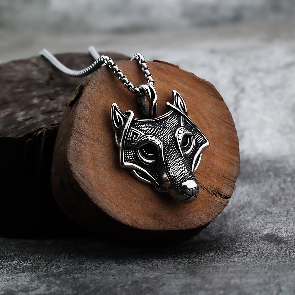 Viking Legend Wolf Head Titanium Steel Pendant Necklace
