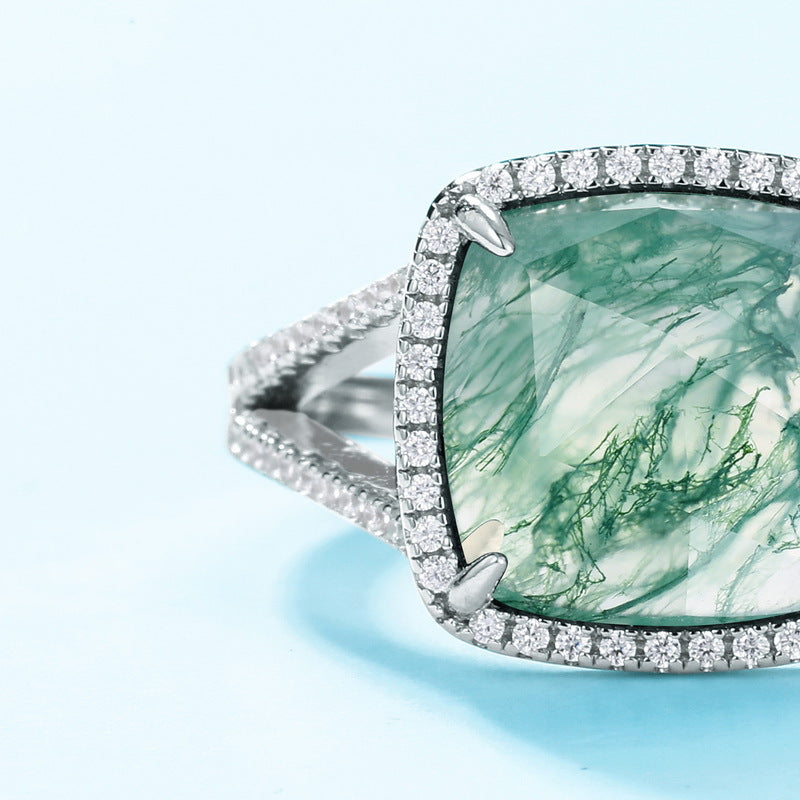 S925 Sterling Silver Moss Agate Signature Ring