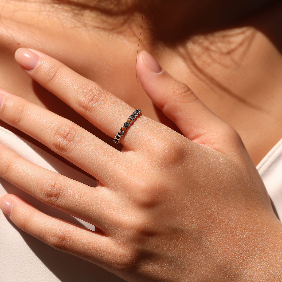 S925 Sterling Silver Distressed Geometric Moissanite Ring