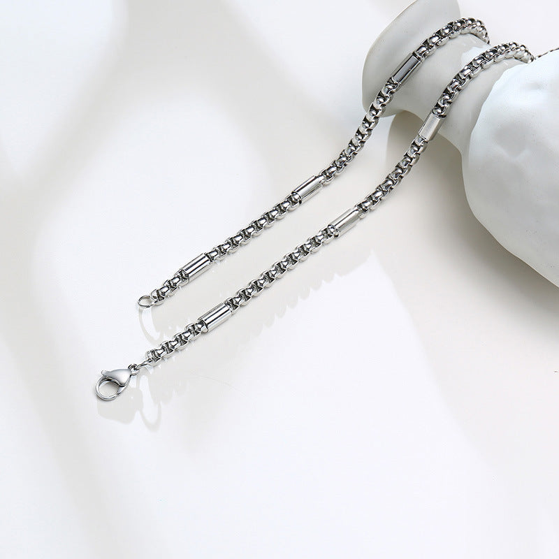 Stainless Steel Square Pearl Chain Thick Necklace for Men