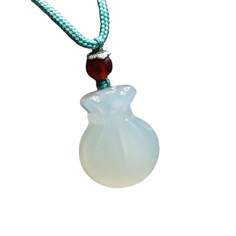 White Chalcedony Fortune Bag Pendant