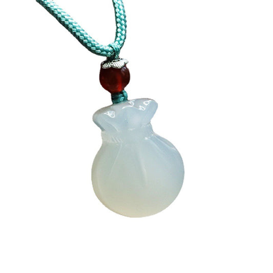 White Chalcedony Fortune Bag Pendant