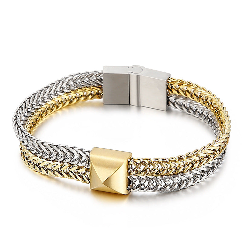 Stainless Steel Hand – Hip-Hop Double-Layer Color Matching Keel Bracelet
