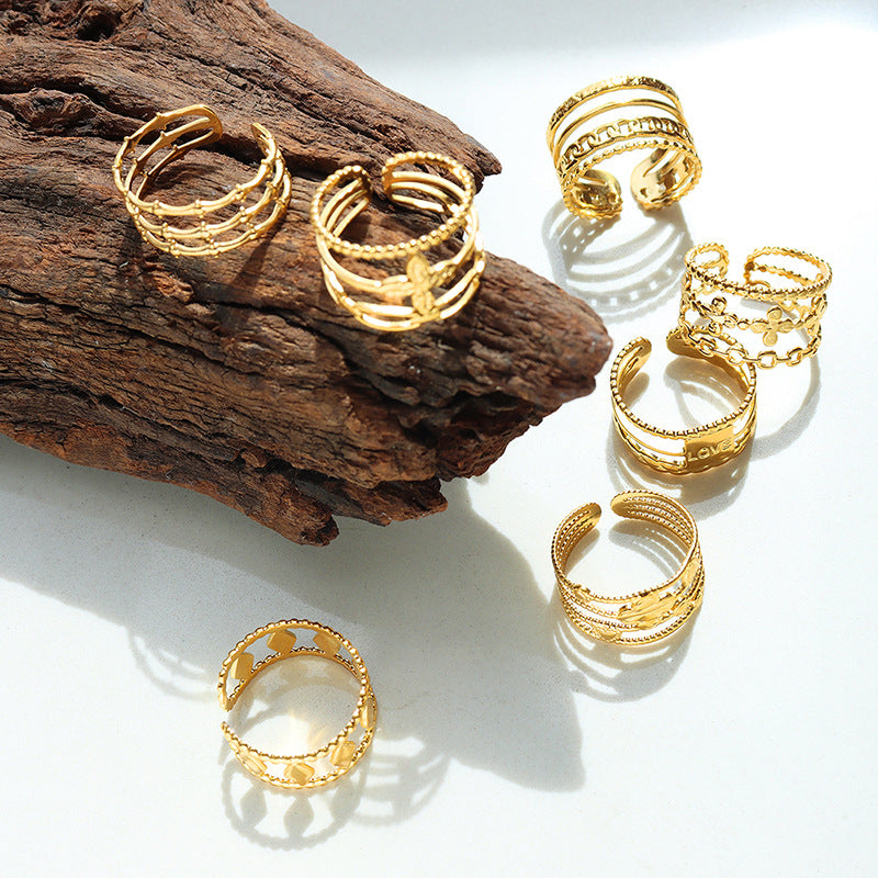 Diverse Gold-Plated Geometric Hip-Hop Ring by Planderful Collection