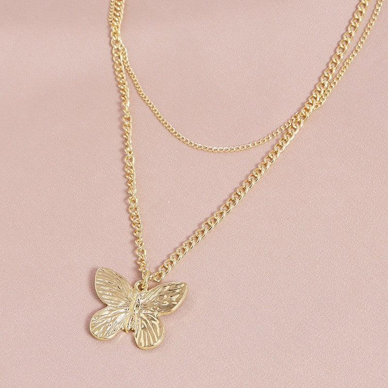 Amazon Butterfly Double Necklace for Women - Elegant Cross-Border Jewelry Piece
