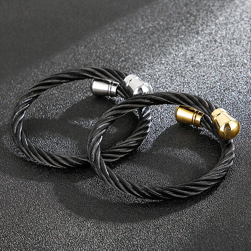 Punk Titanium Steel Wire Twist Pattern Men's Opening Bracelet Bracelet