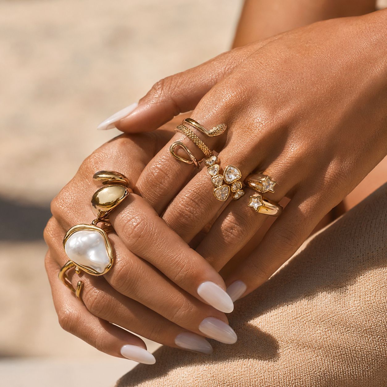 Planderful Snake Shaped Opening Ring Vienna Verve Stainless Steel Zircon Imitation Pearl Star Accent For Women