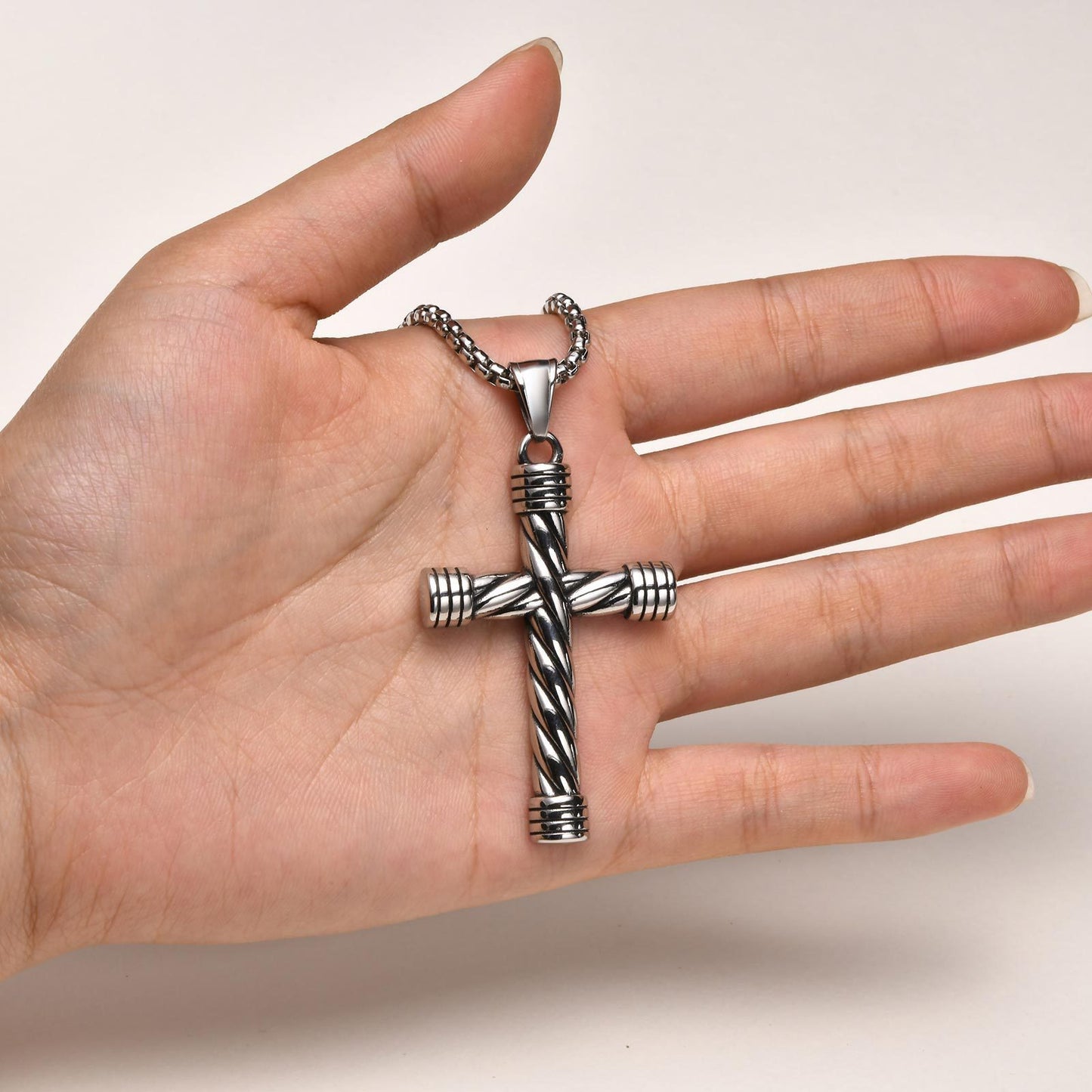 Popular Stainless Steel Twist Cross Pendant Necklace Men's Jewelry