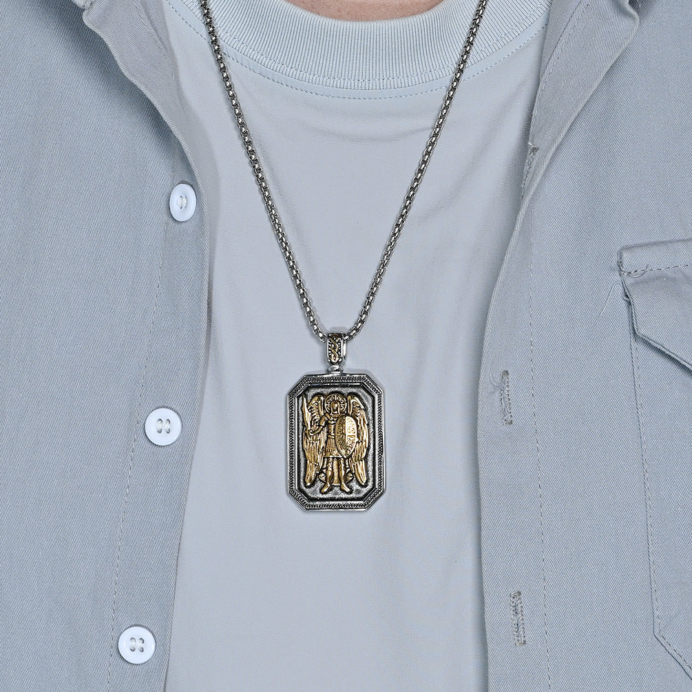 Planderful St Michaels Angel Titanium Steel Necklace For Men Non Fading Pendant