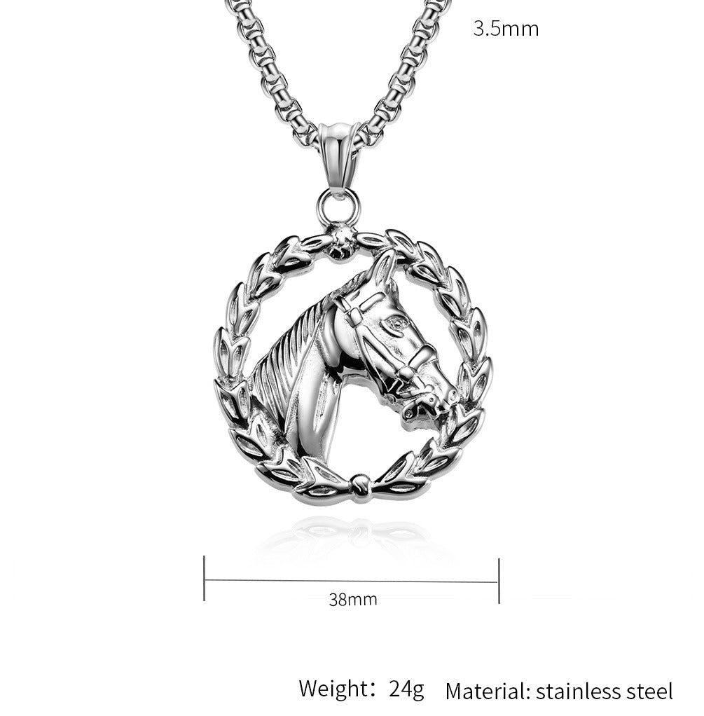 Planderful Stainless Steel Horse Head Pendant Personalized Unisex Punk Necklace For Men Women