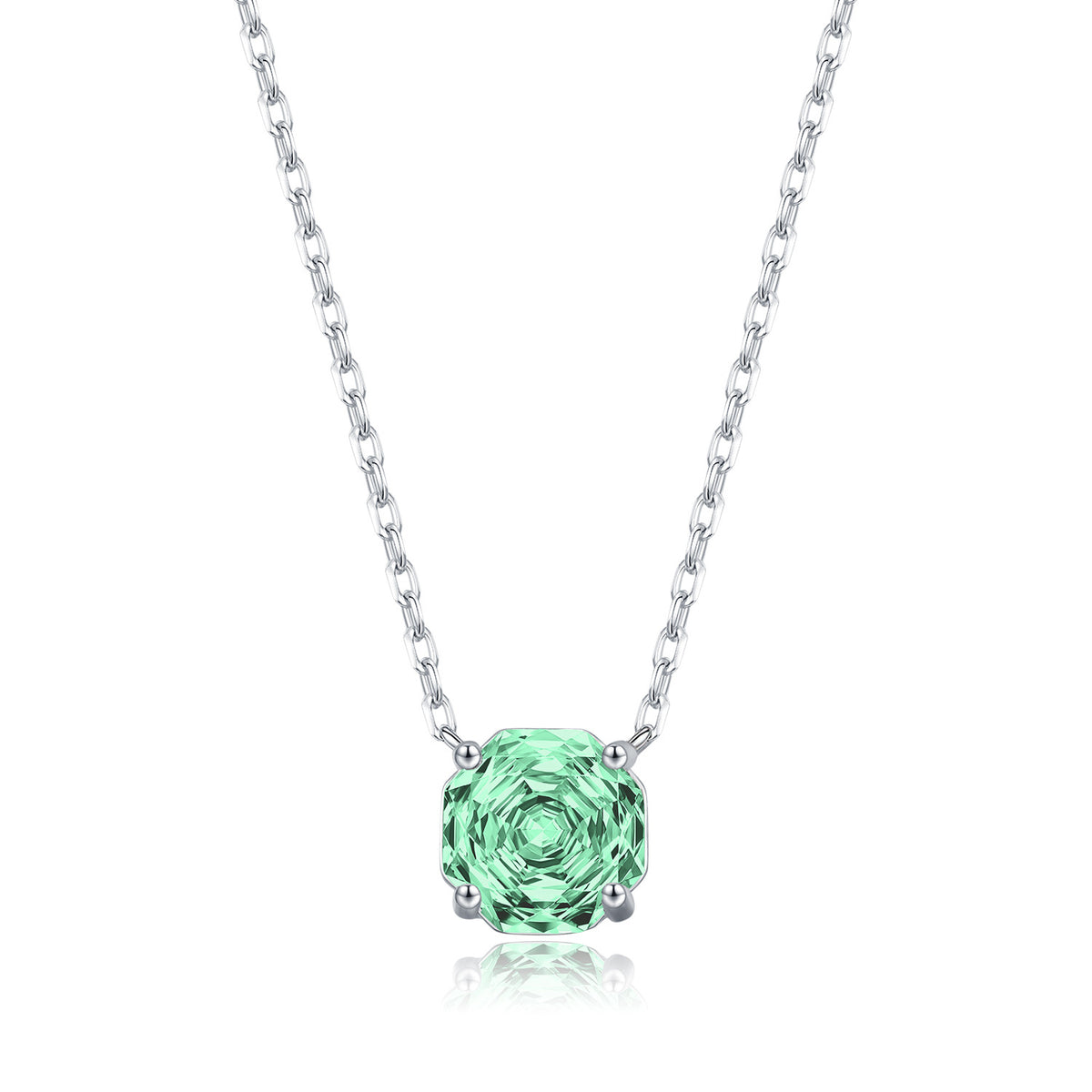925 Sterling Silver Octagonal Paraiba-Color Rose-Cut Zircon Necklace