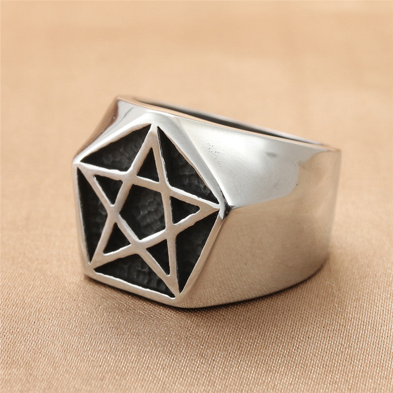 European And American Jewelry Titanium Steel Pentagram Ring