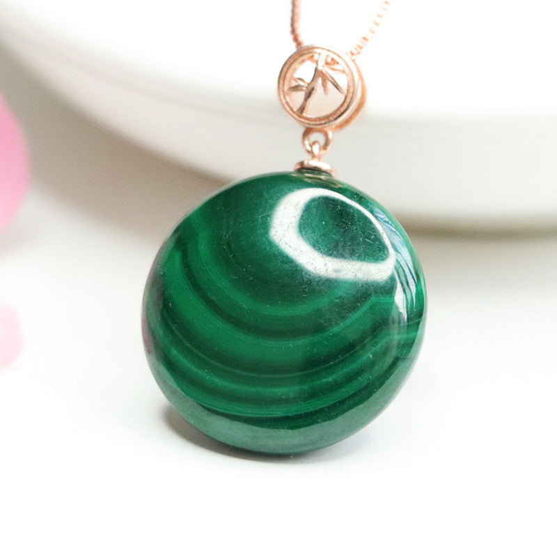 Malachite Round Peace Plaque 925 Silver Pendant — No Chain