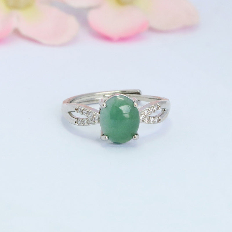 Blue Water Jadeite Double-Hoop 8*10 mm Ring