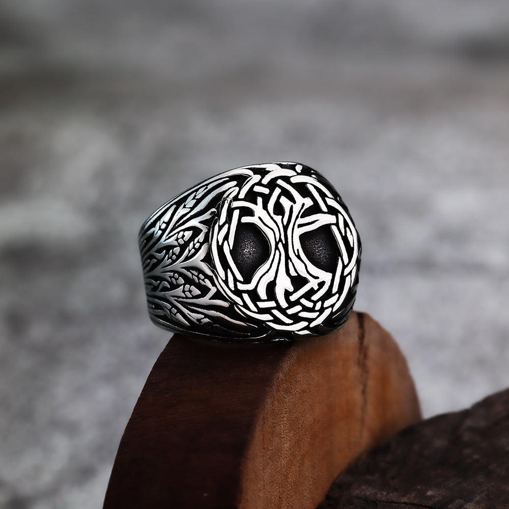 Vintage Nordic Viking Tree of Life Titanium Steel Ring Jewelry for Men
