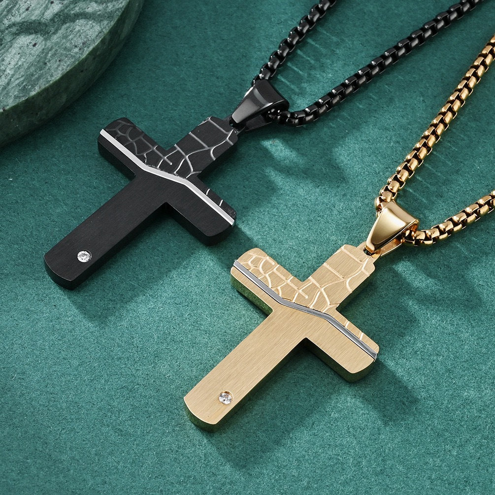 Planderful Cross Pendant Necklace For Men Stainless Steel Durable Retro Hip Hop Jewelry Gift