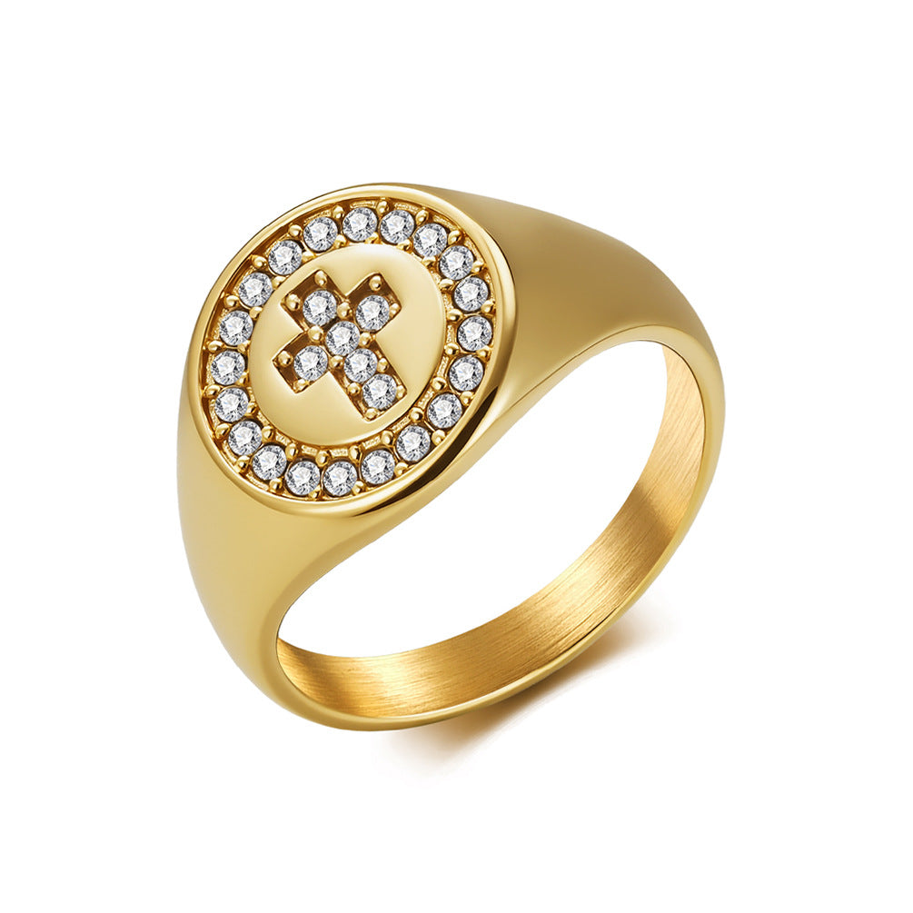 Cross Zircon Stainless Steel Ring