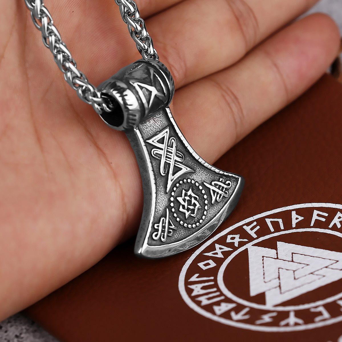 Planderful Viking Runic Axe Pendant Necklace For Men Titanium Steel Durable Hip Hop Style Jewelry