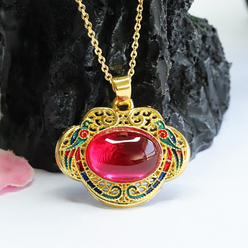 Lab-Grown Ruby Magpie Ruyi Pendant — No Chain