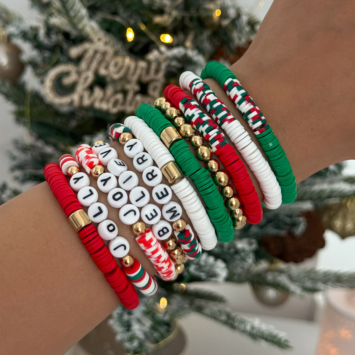 Planderful Collection Vienna Verve Elastic Beaded Christmas Bracelet For Women Gift For Her Festive Statement Jewelry