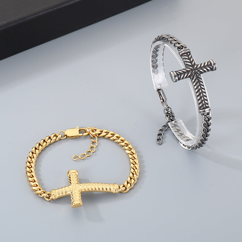 Adjustable – Rock Hip Hop Twist Cross Layered Cuban Chain Titanium Steel Men's Bracelet