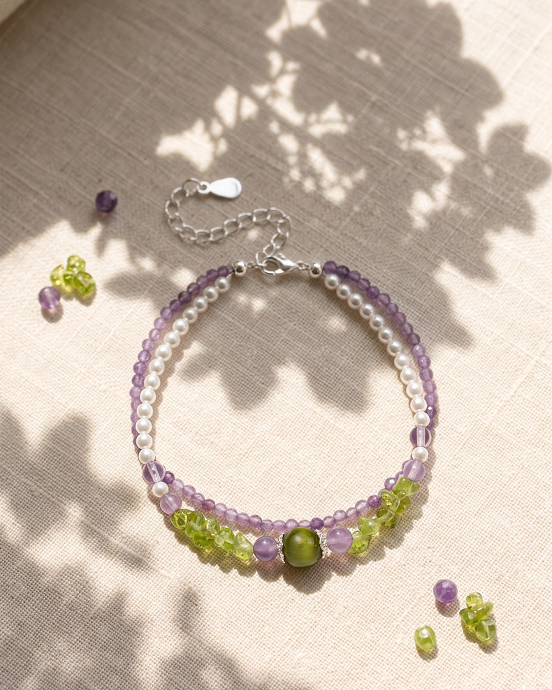 Lapis Lazuli Citrine Pearl Double-Wrap Bracelet