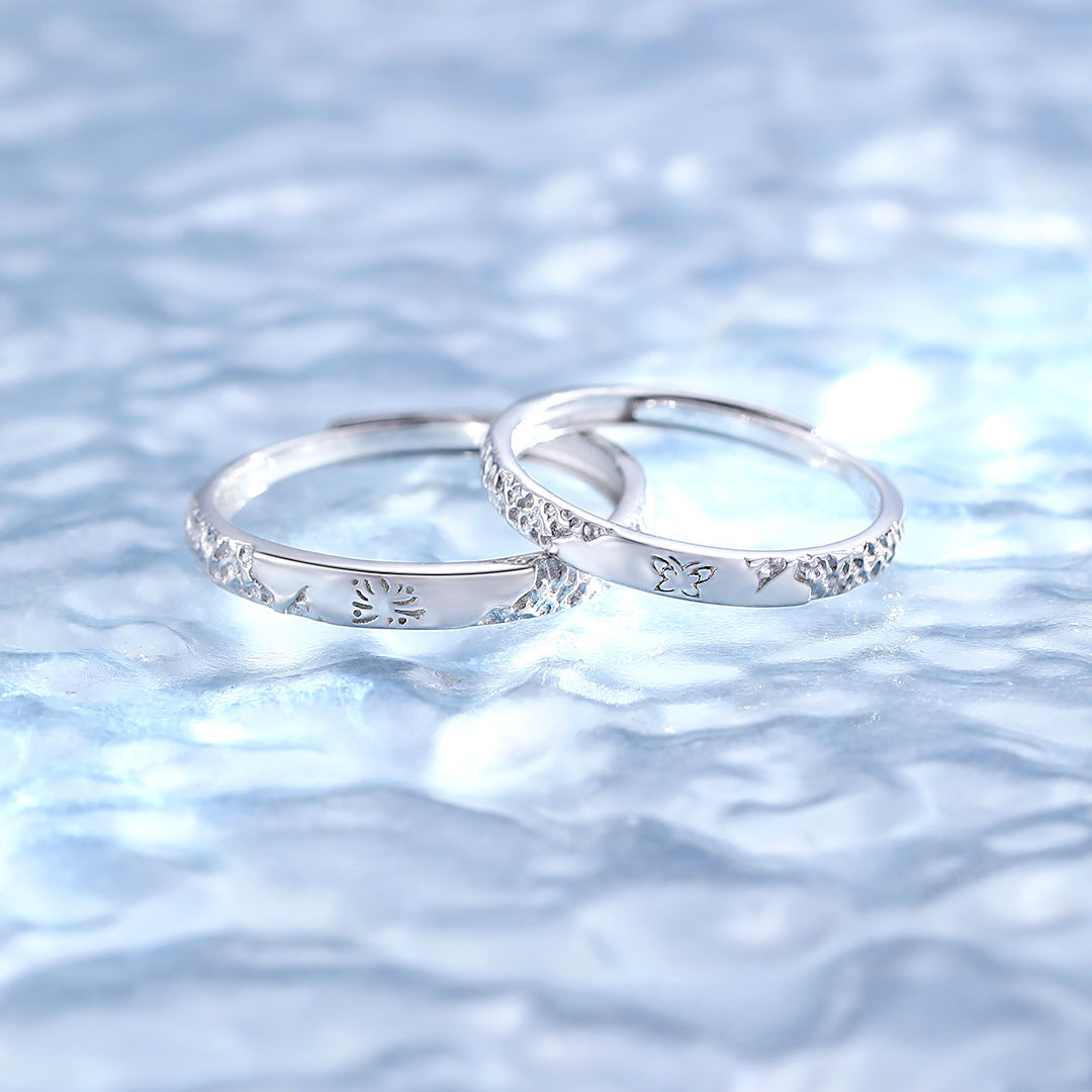 Planderful S925 Sterling Silver Dream Butterfly Couple Ring For Him And Her Adjustable