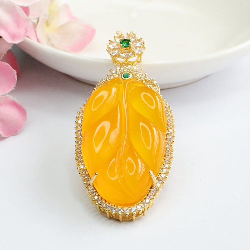 Leaf of Fortune Chalcedony Necklace with Zircon Accent