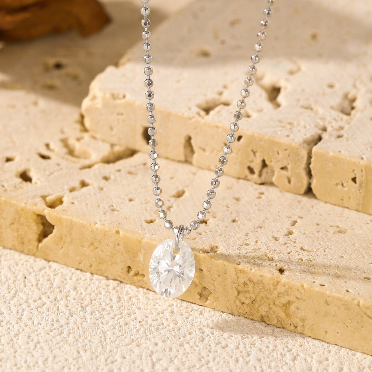 925 Sterling Silver Moissanite Bean Chain Necklace