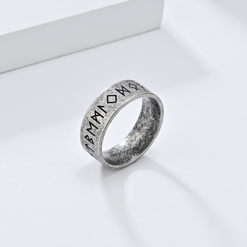 Cross-Border Viking Text Titanium Steel Ring for Men