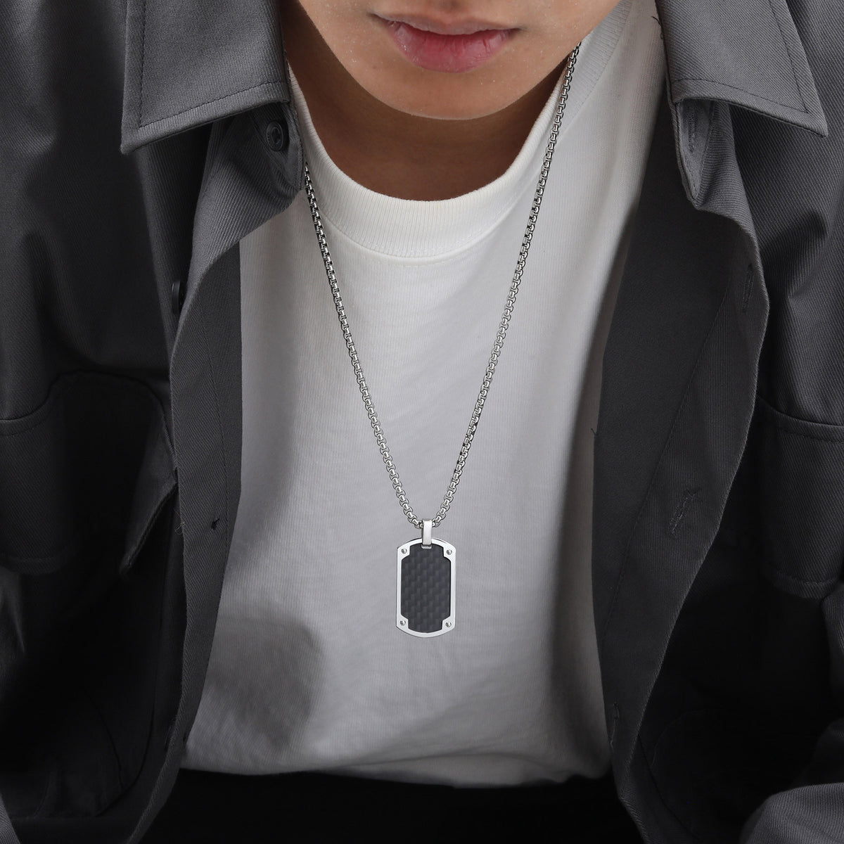 Carbon Fiber Black Stainless Steel Necklace for Men