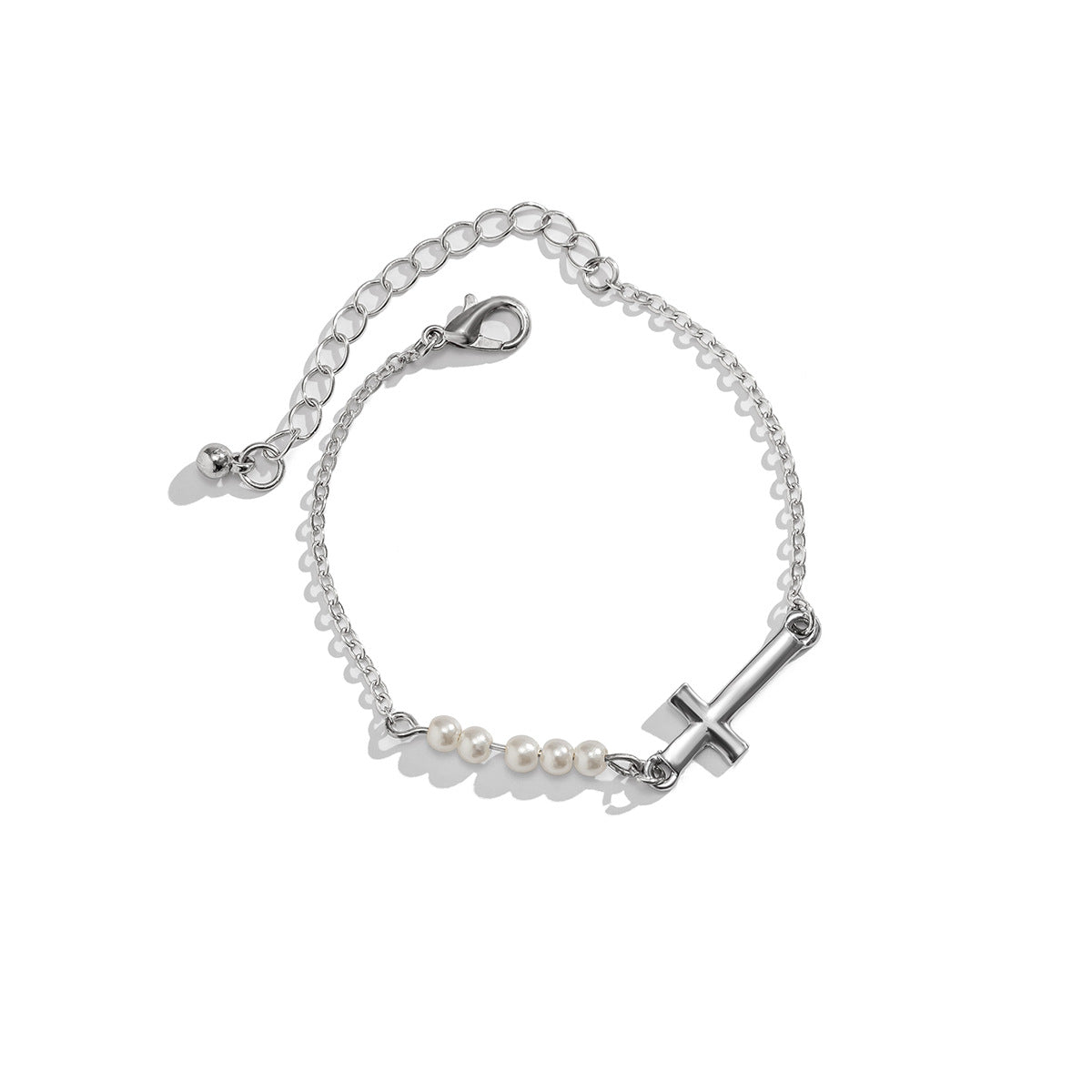 Planderful Vienna Verve Geometric Chain Bracelet For Women With Faux Pearl Cross Accent Versatile Statement Jewelry