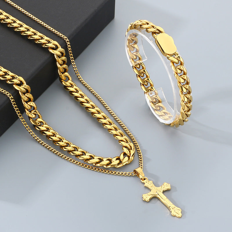 Stacked Sweater Chain Hip Hop Cross Titanium Men Necklace