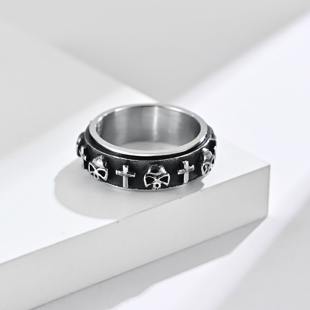 Planderful Punk Skull Cross Ring Rotatable Decompression Jewelry For Edgy Fashion Lovers