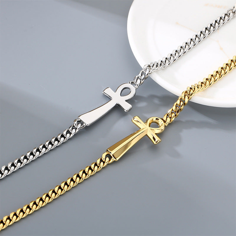 Talisman Of Life – Antique Ancient Egyptian Anka Cross Cuban Chain Titanium Steel Unisex Bracelet