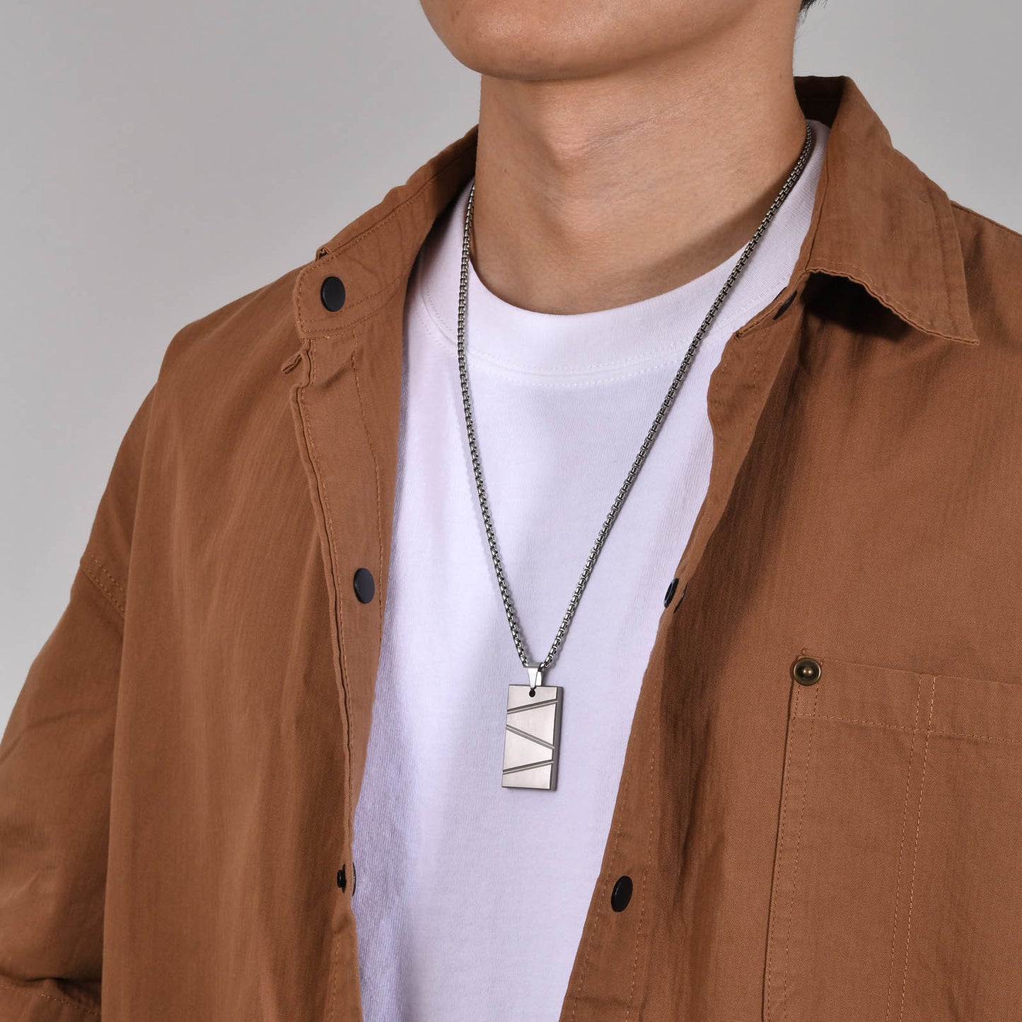 Titanium Steel Geometric Pendant Necklace for Men Engrave