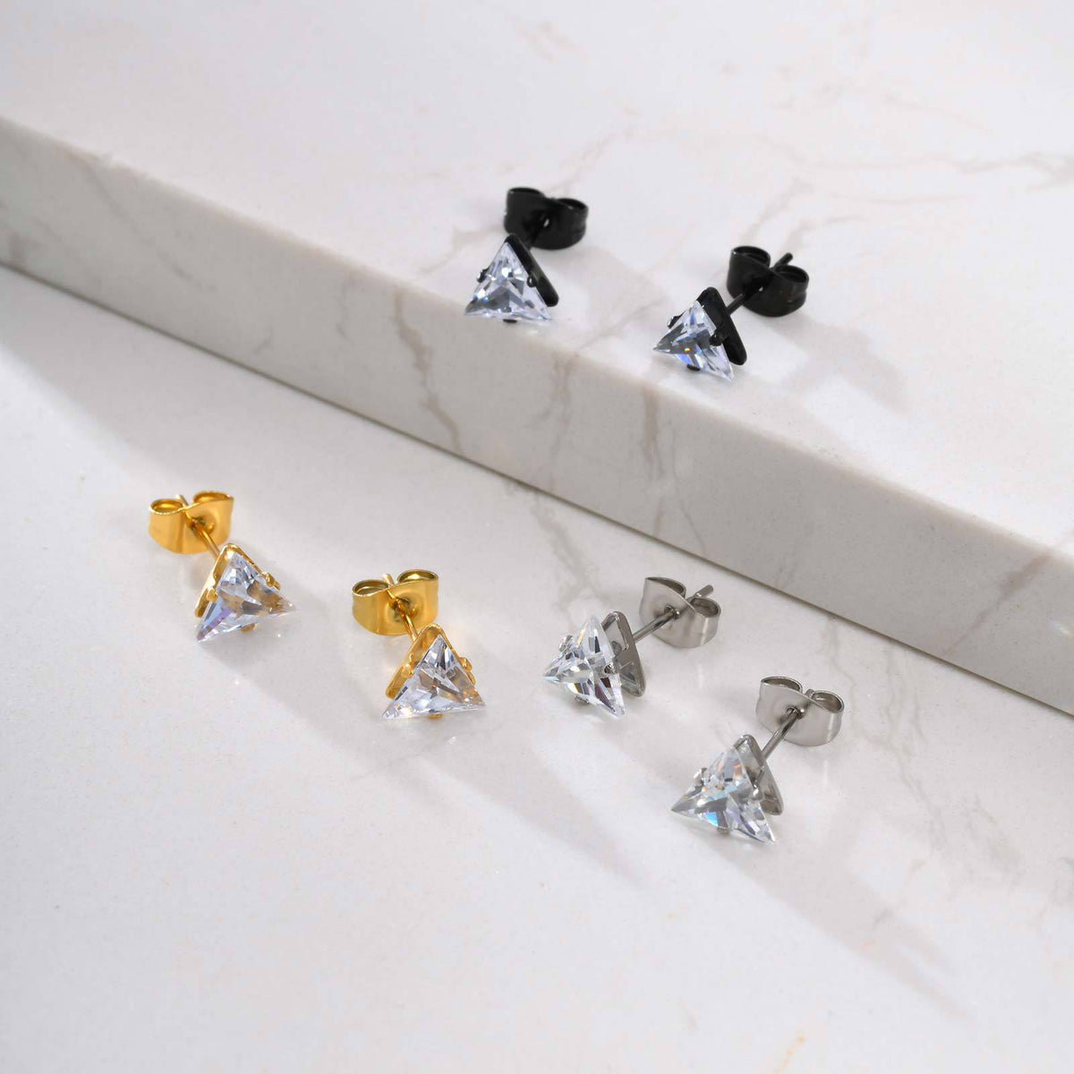 Triangle Crystal Stud Earrings — Gold or Black Pair