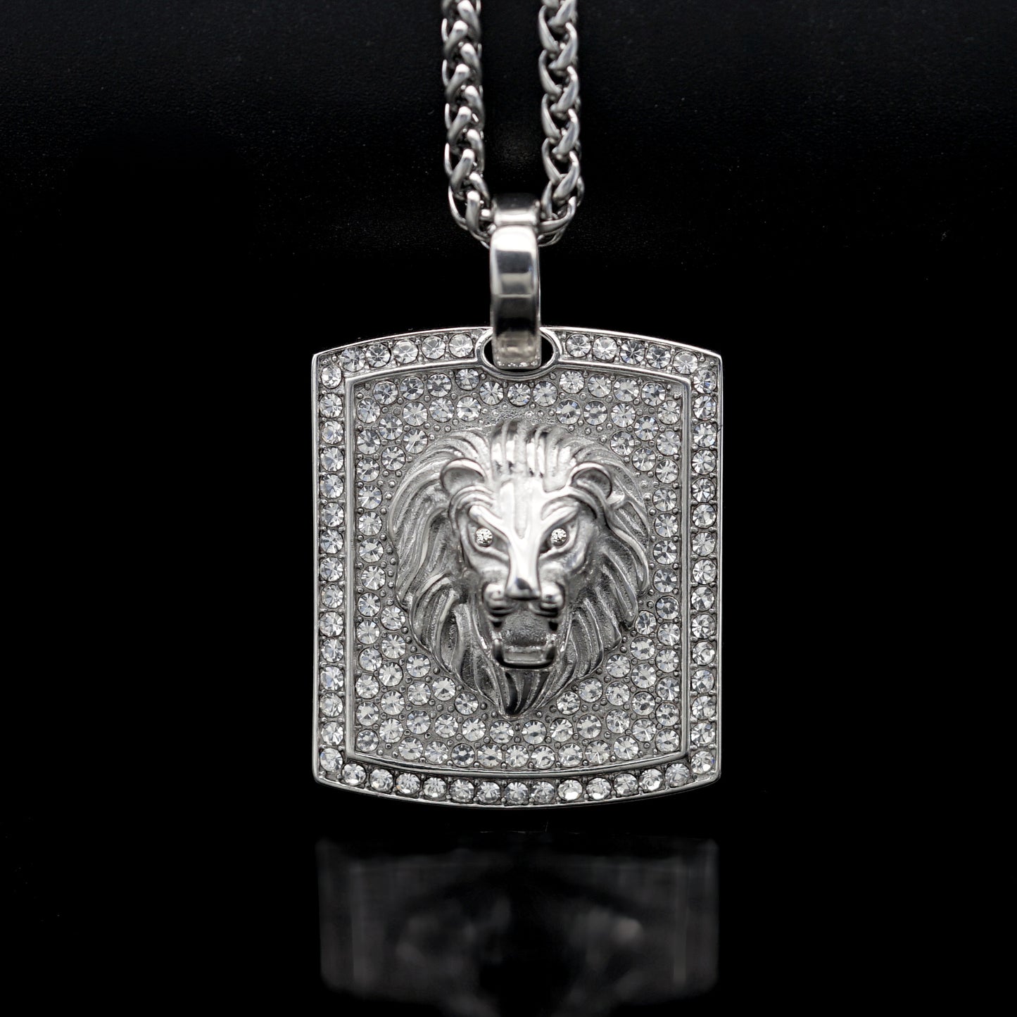 Planderful Lion Head Pendant Necklace Titanium Steel Gold Plated Zircon Unisex Hip Hop Jewelry