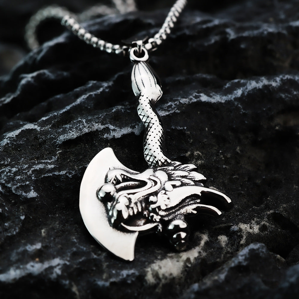 Men's Stainless Steel Pendant Double-Sided Dragon Axe Pendant