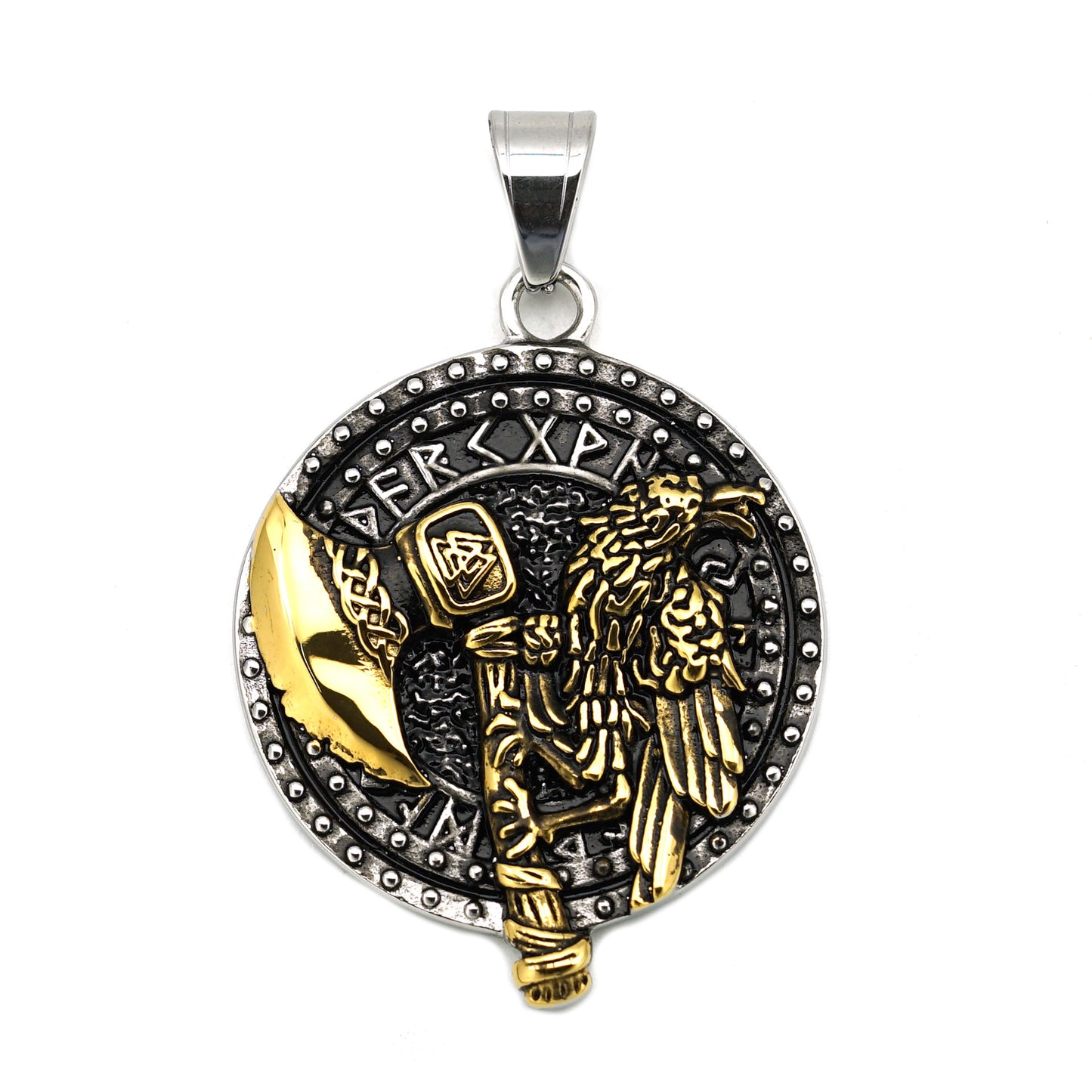Steel Necklace – Statement Nordic Viking Axe Raven