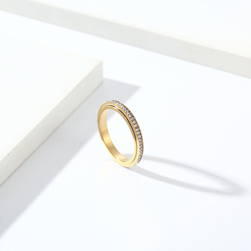 Cross-Border 3mm Full Zircon Rotatable Light Luxury Ring