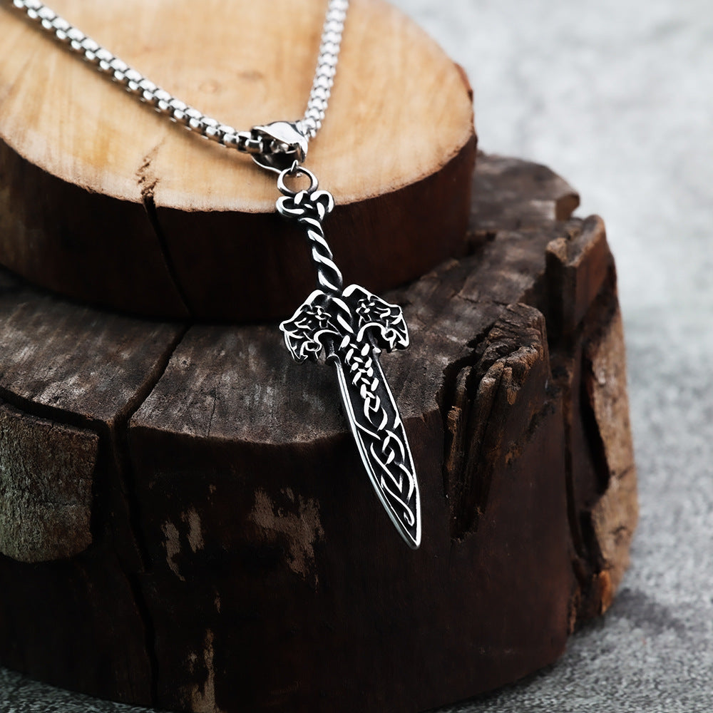 Planderful Viking Sword Pendant Necklace For Men Titanium Steel Personalized Retro Norse Legacy Jewelry