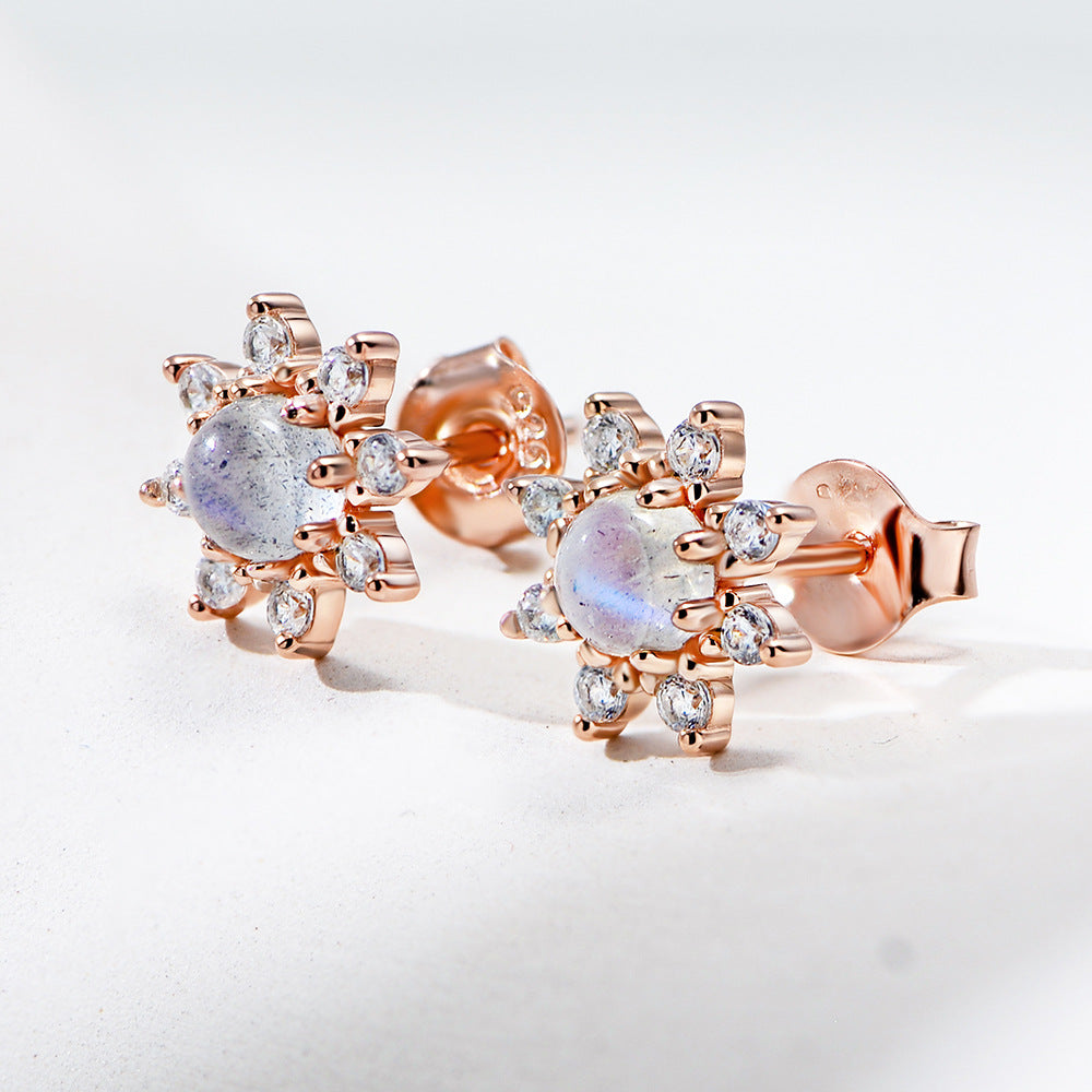 Sunflower Natural Moonstone Stud Earrings