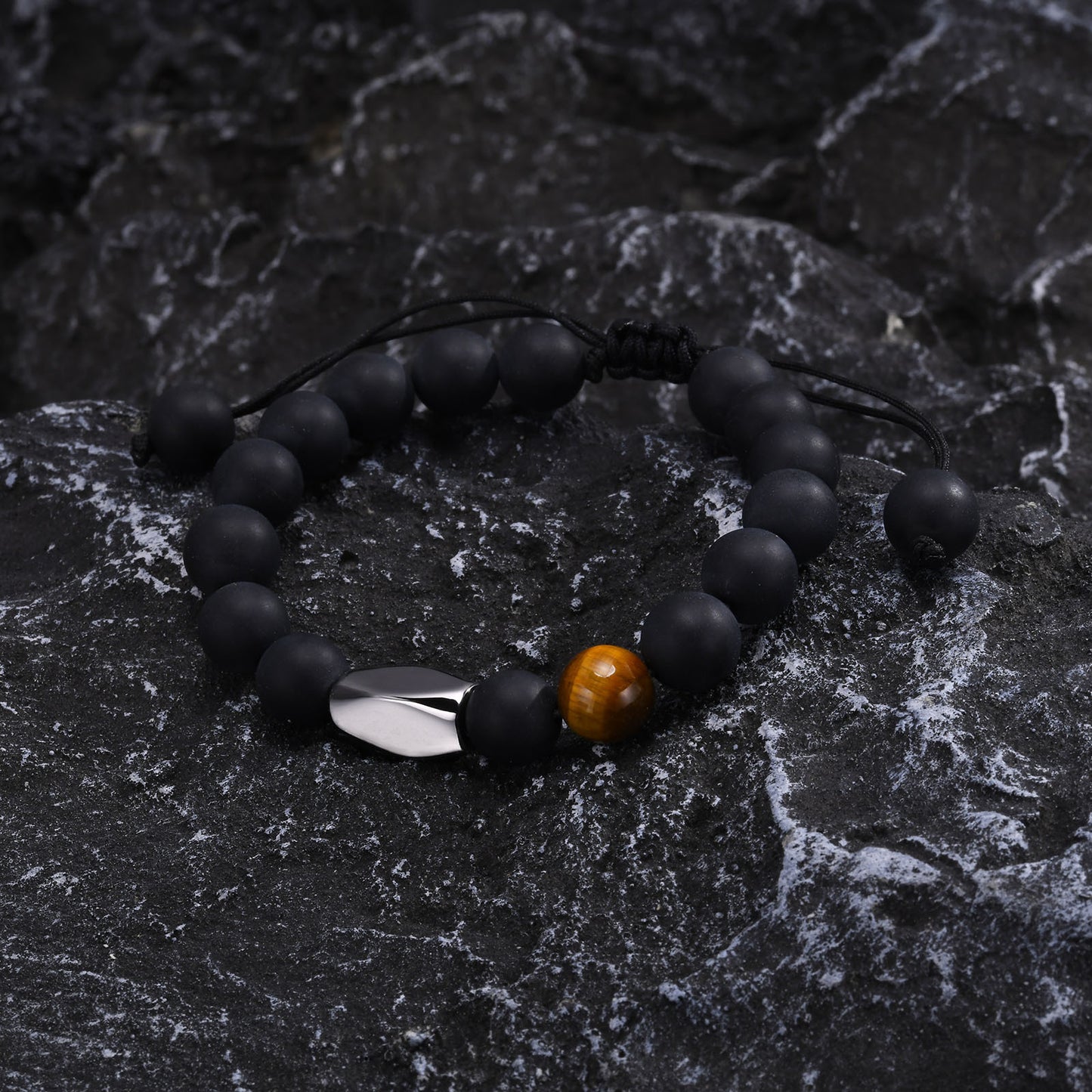 Adjustable Stainless Steel Accessories Matte Agate Tiger's Eye Bracelet Men's Jewelry