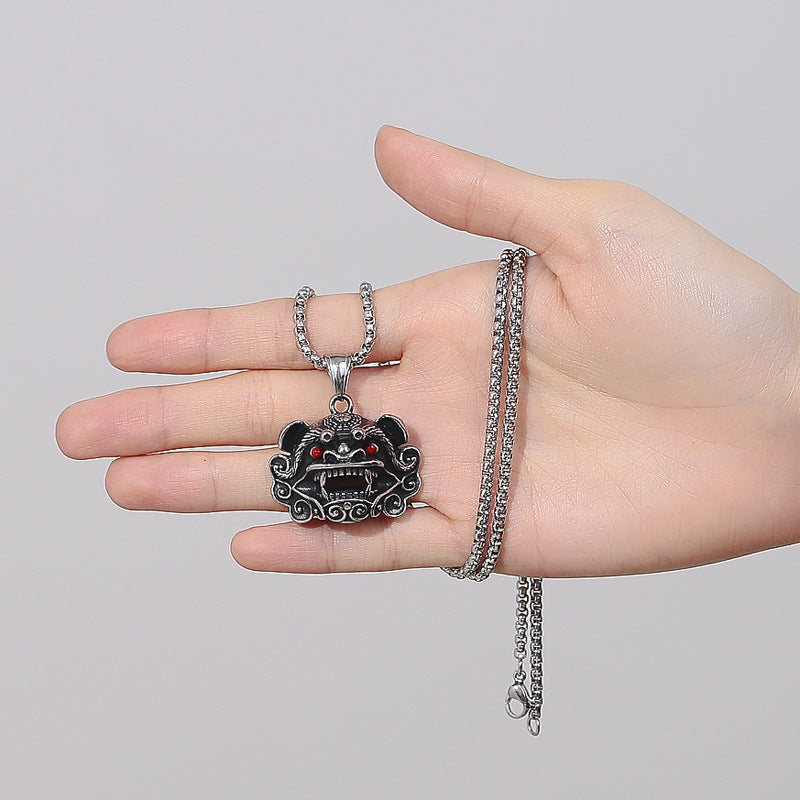Steel Necklace - Vintage Lion Head Pendant
